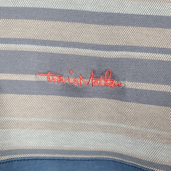 Travis Mathew blue striped details pima cotton blend polo shirt men's large - Picture 9 of 14